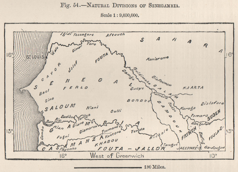 Natural Divisions of Senegambia. Senegal 1885 old antique map plan chart
