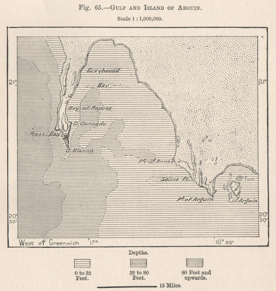 Associate Product Gulf and Island of Arguin. Nouadhibou. Mauritania 1885 old antique map chart