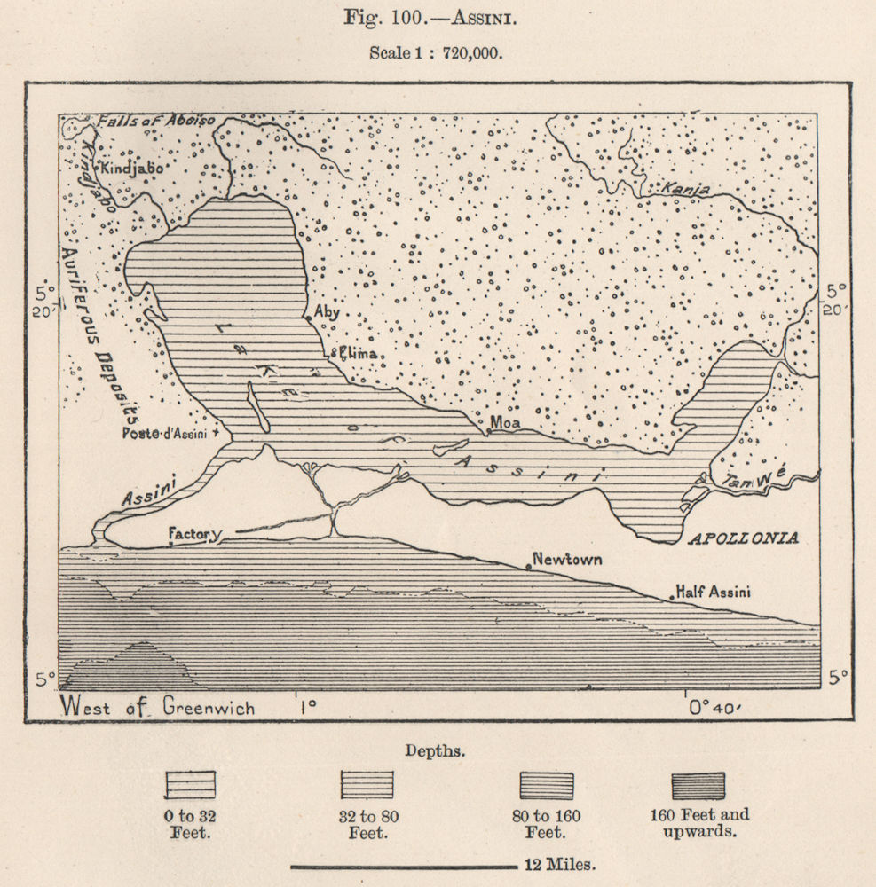 Assinie. Côte d'Ivoire. Upper Guinea 1885 old antique vintage map plan chart