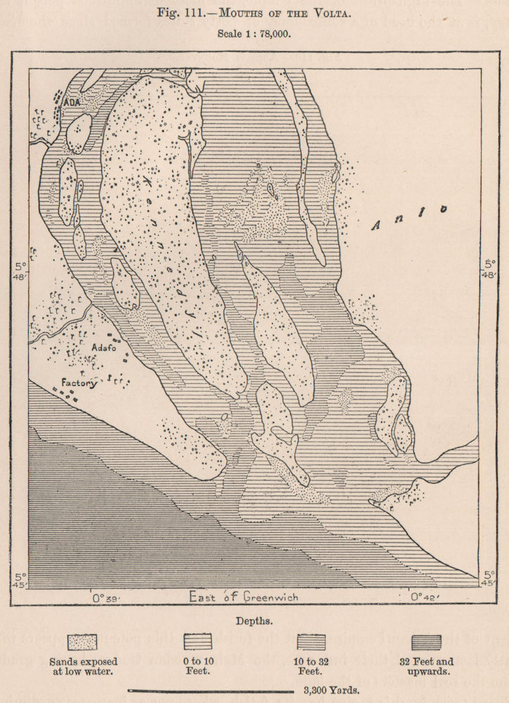 Mouths of the Volta. Ghana. Ada Foah. Big Ada 1885 old antique map plan chart