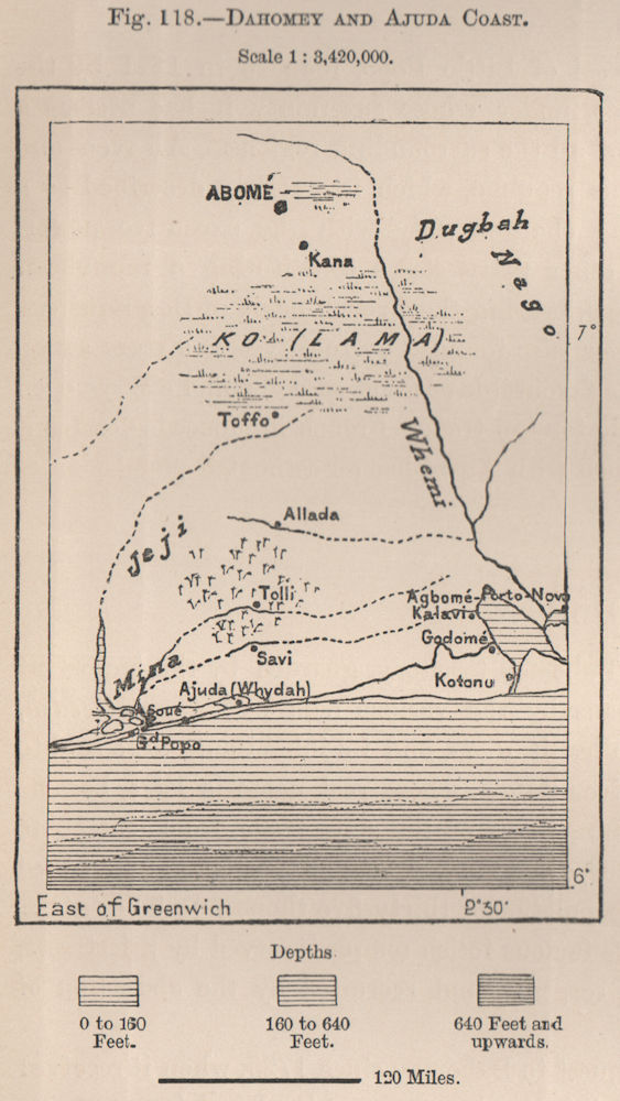 Dahomey (Benin) & Ajuda (Ouidah) Coast. Abomey. Cotonou. Benin 1885 old map