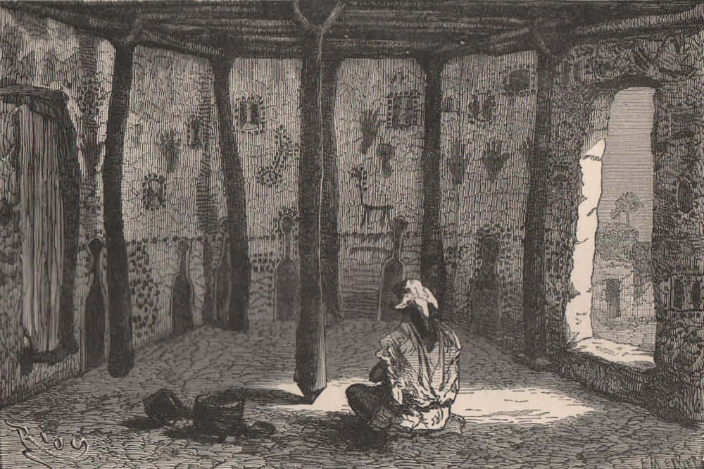 Interior of a Bambara house. Mali. The Niger Basin 1885 old antique print