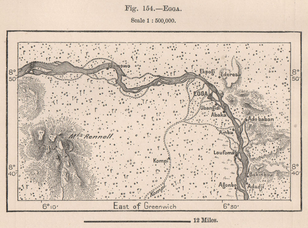 Associate Product Egga. Nigeria. Niger river. Katcha. Mounts Rennell 1885 old antique map chart