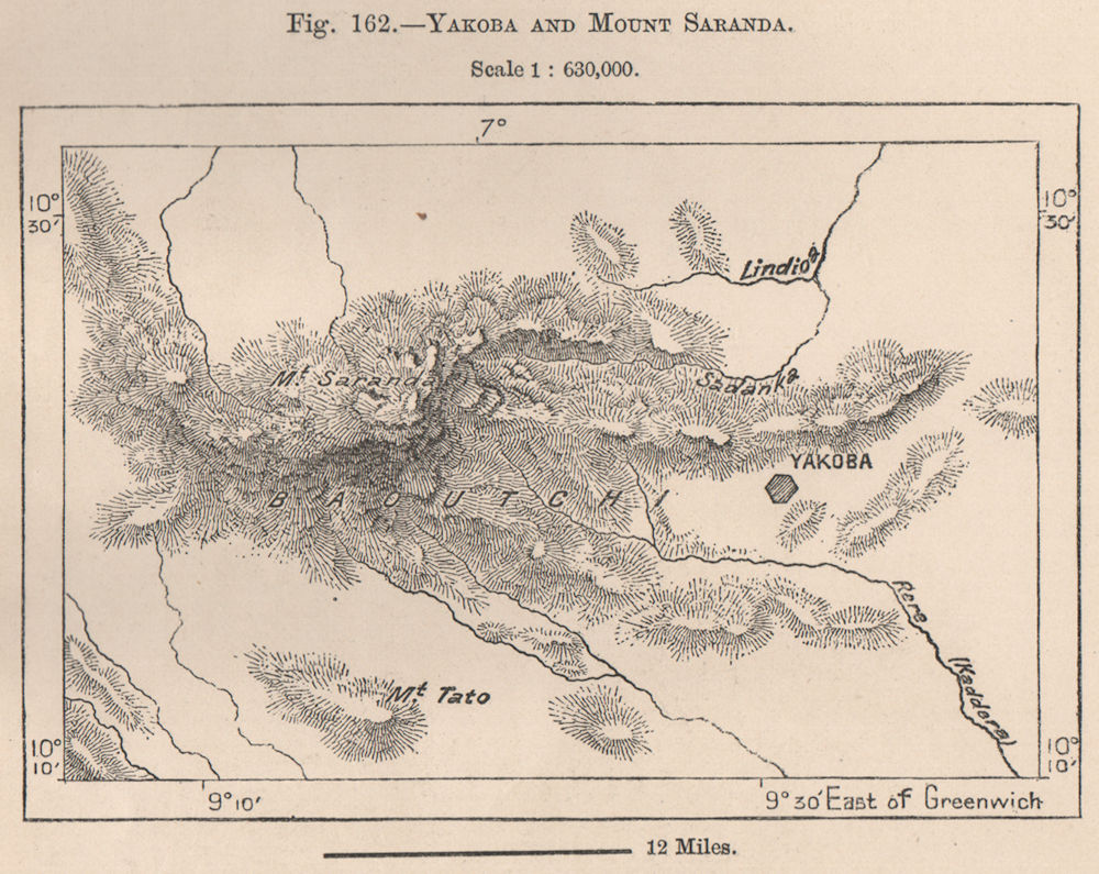 Associate Product Yakoba and Mount Saranda. Nigeria. The Niger Basin 1885 old antique map chart