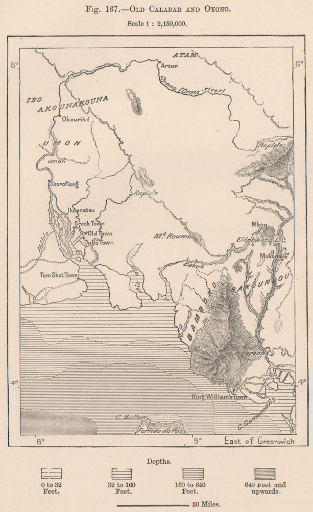 Old Calabar and Oyono (Cross River) . Cameroon Nigeria 1885 antique map