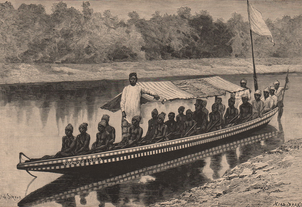 Barge on the old Calabar River. Nigeria 1885 antique vintage print picture