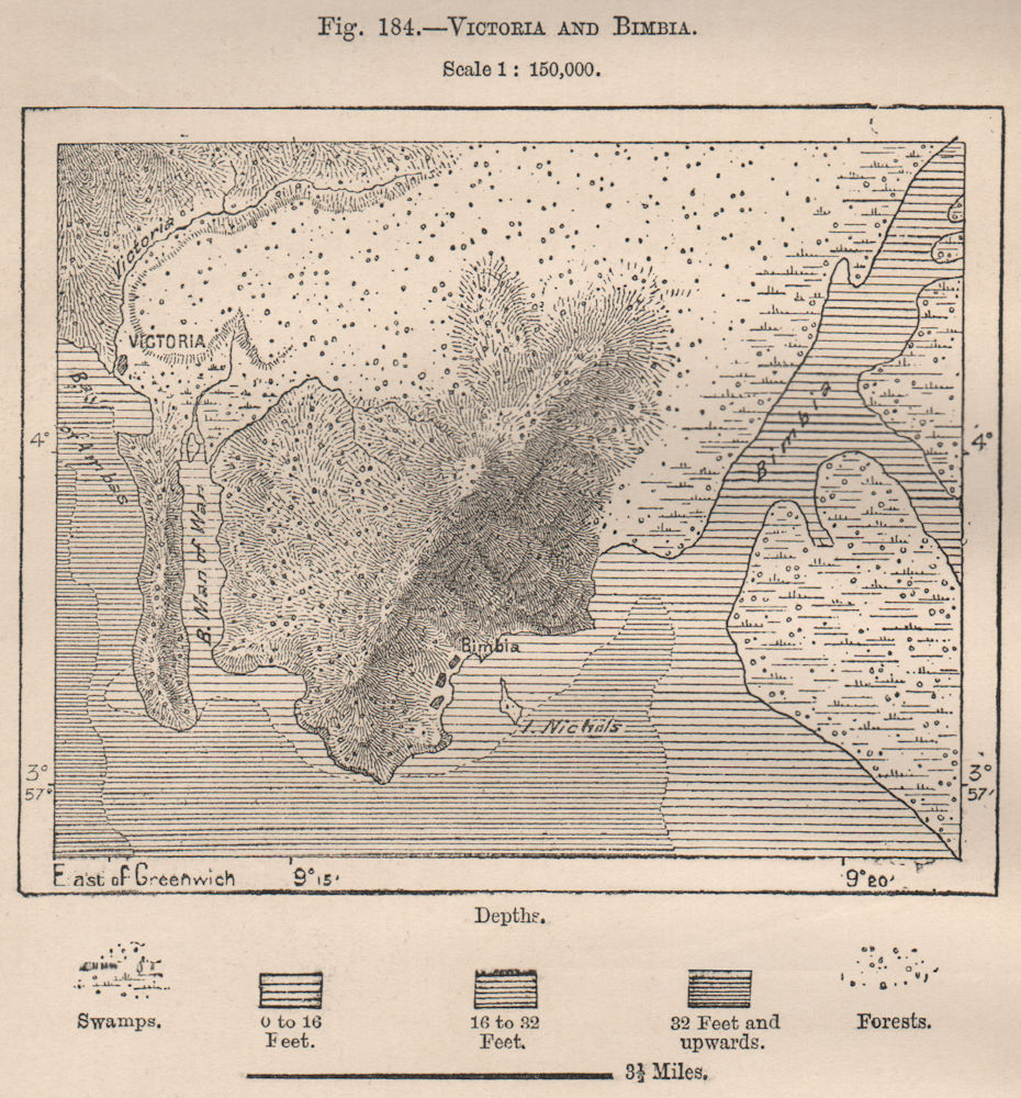 Victoria (Limbe/Limbé) and Bimbia. Cameroon 1885 old antique map plan chart