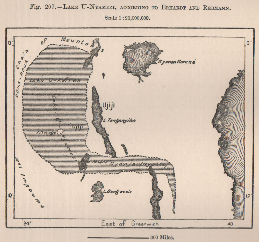 Associate Product The mythical Lake Uniamesi, according to Erhardt & Rebmann. Tanzania 1885 map