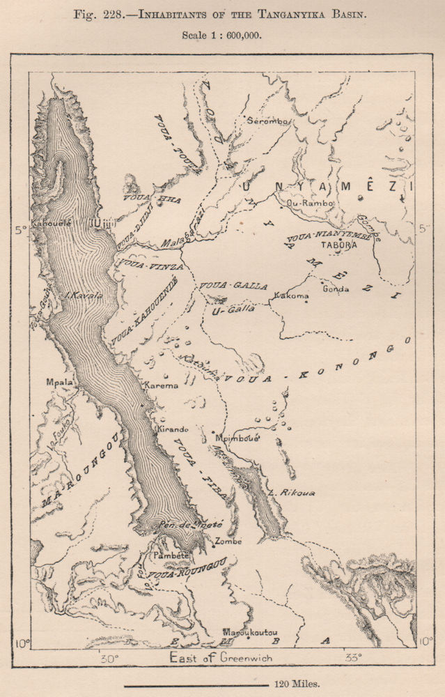 Inhabitants of the Tanganyika Basin. Tanzania 1885 old antique map plan chart