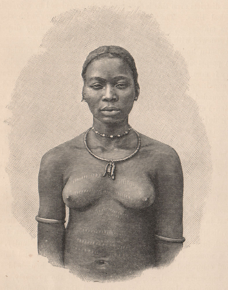 A Monbuttu (Mangbetu) woman. Congo. Congo Basin 1885 old antique print picture