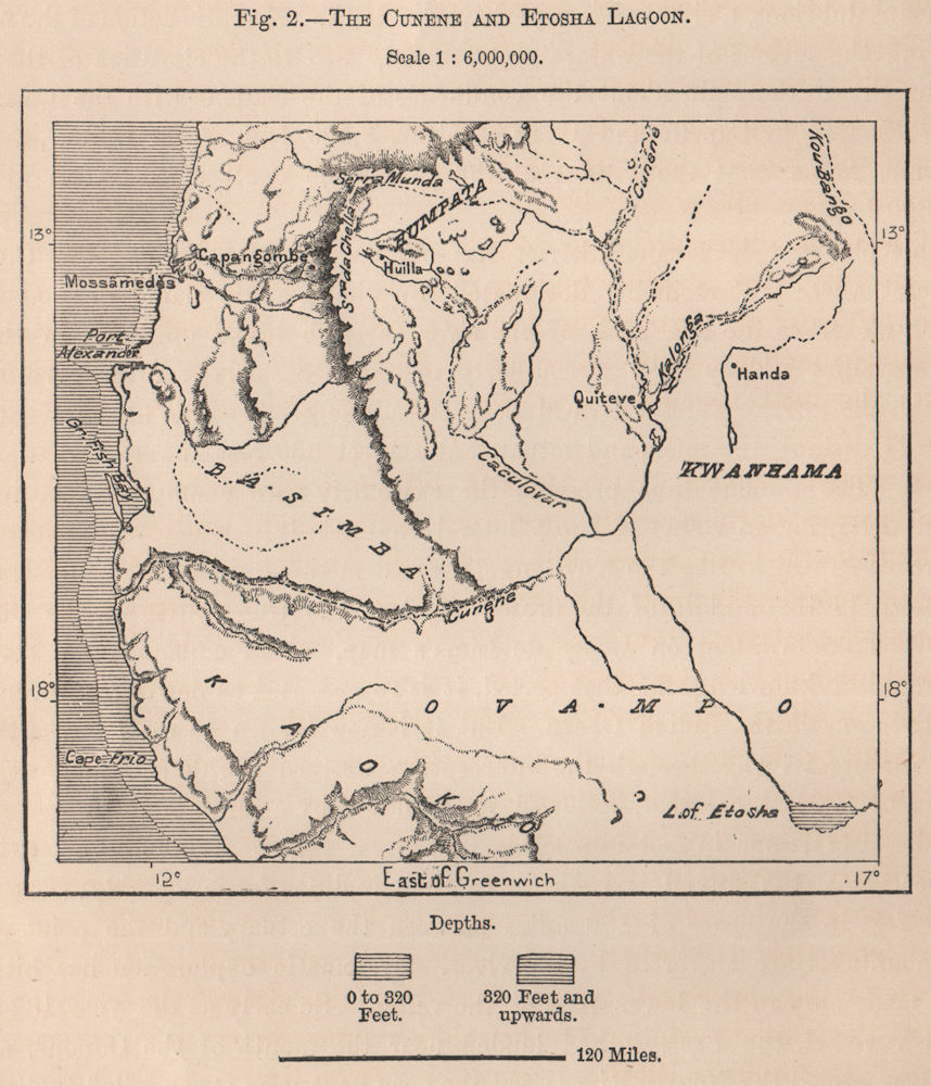 Associate Product Cunene River. Etosha Lagoon/NP. Skeleton Coast. Angola Namibia 1885 old map