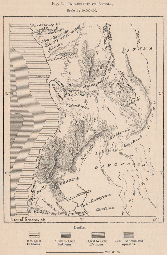 Inhabitants of Angola 1885 old antique vintage map plan chart