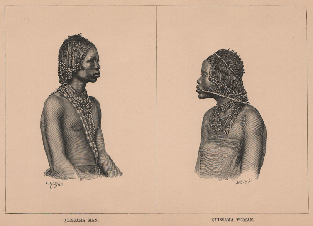 Quissama/Kissama man & woman. Angola 1885 old antique vintage print picture