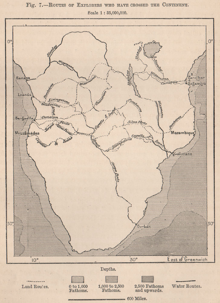 Associate Product Routes of explorers who have crossed the continent. Africa. Angola 1885 map