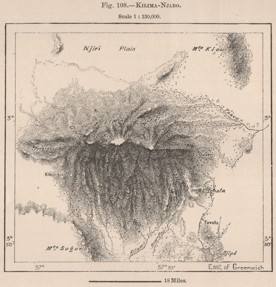 Kilimanjaro. Tanzania. Maasai Land 1885 old antique vintage map plan chart