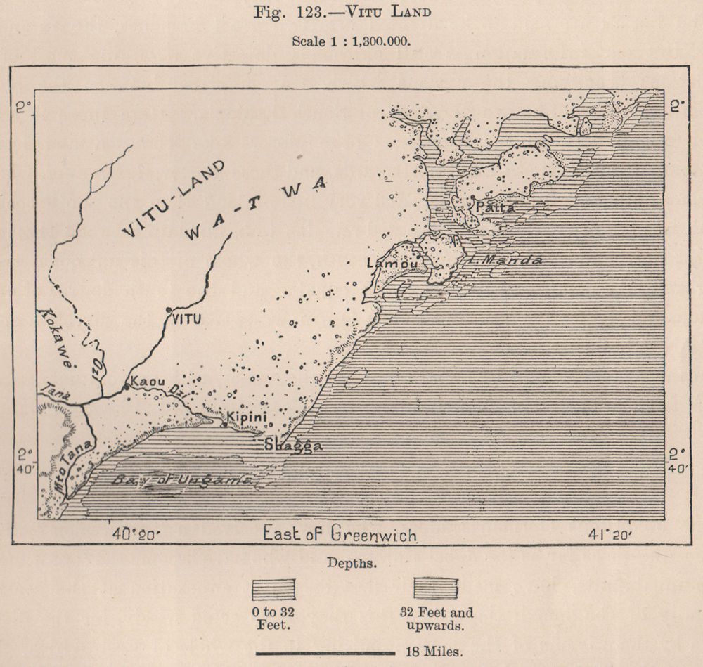 'Vitu Land'. Lamu. Kenya 1885 old antique vintage map plan chart
