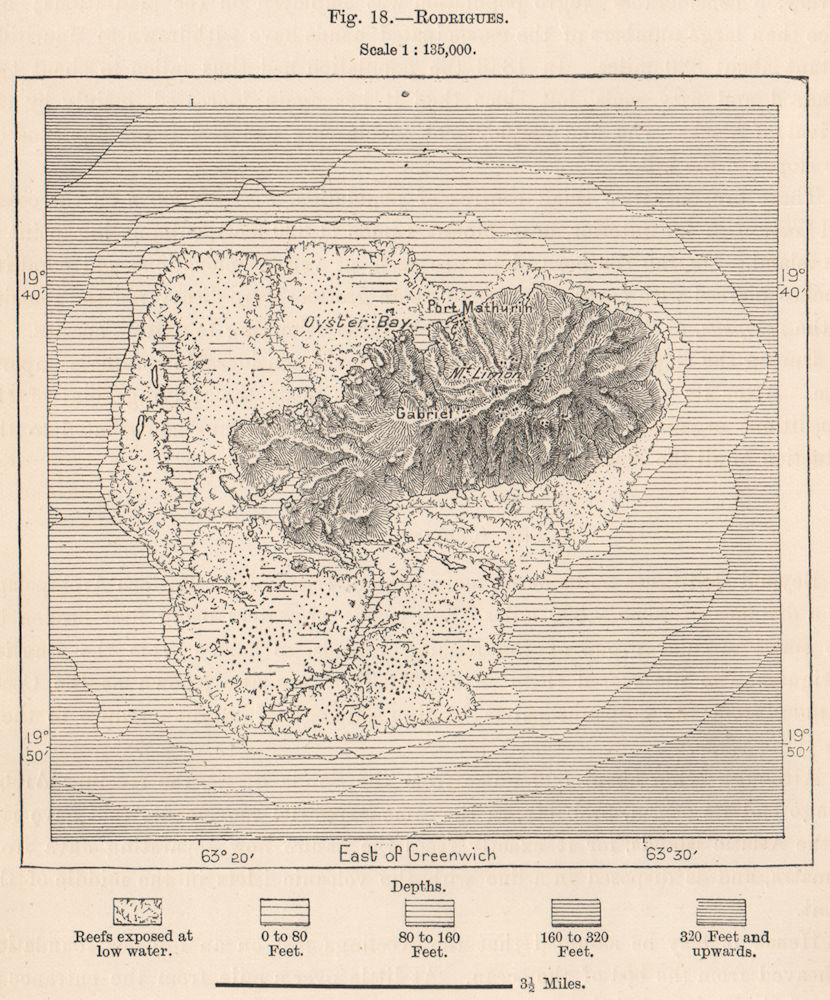 Rodrigues. Mauritius. Mascarene Islands. Mascarenhas Archipelago 1885 old map