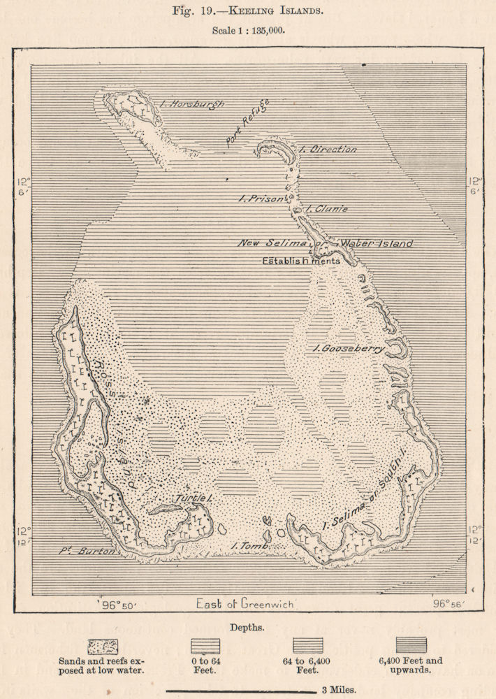 Cocos (Keeling) Islands. Indian Ocean 1885 old antique vintage map plan chart