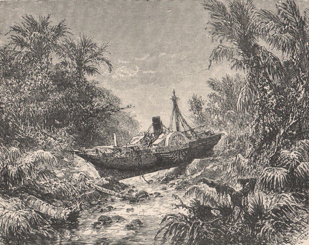 Ship borne by Krakatoa tsunami inland to Telukbetung Lampung Sumatra 1885