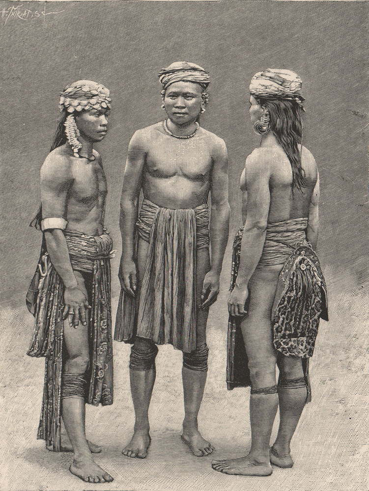 Dayak people, Borneo. Indonesia. East Indies 1885 old antique print picture