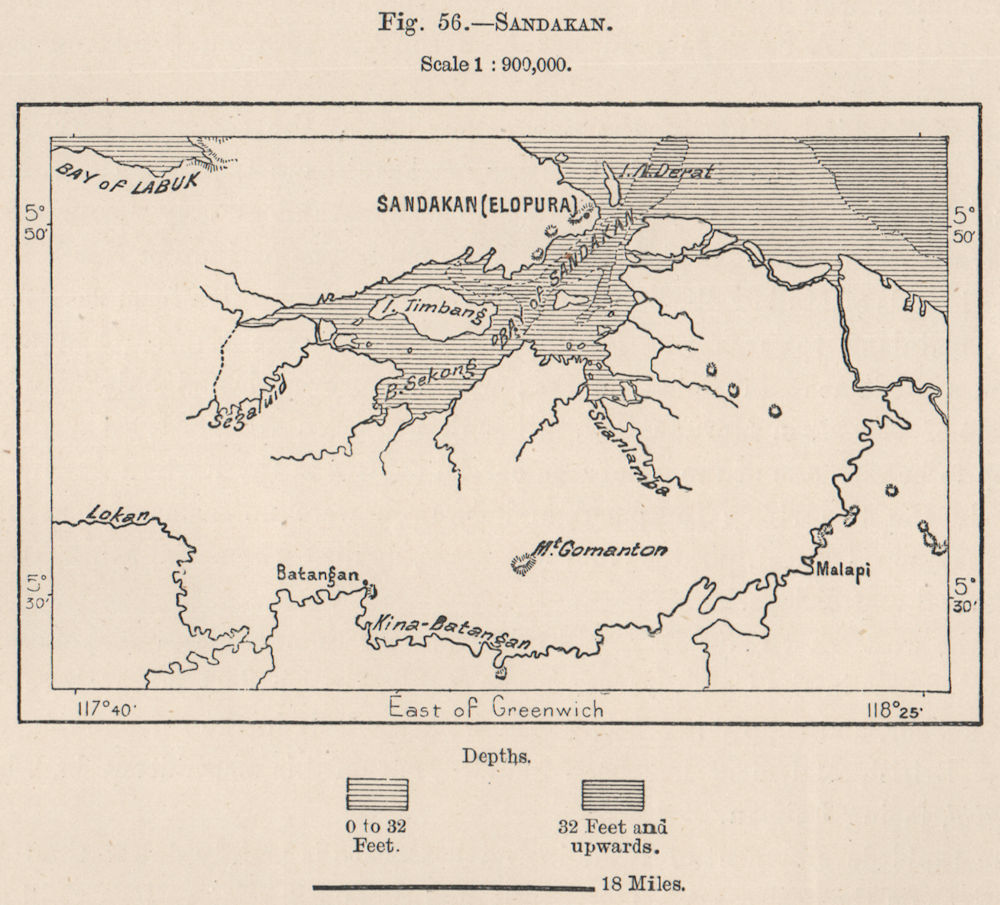 Sandakan, Sabah, Borneo. Malaysia. East Indies 1885 old antique map plan chart