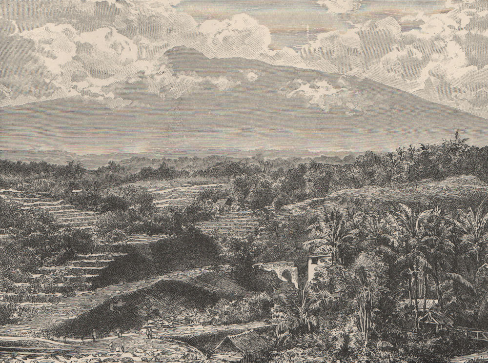 Mount Gede from Bogor (Kota Bogor) Java, Indonesia 1885 old antique print