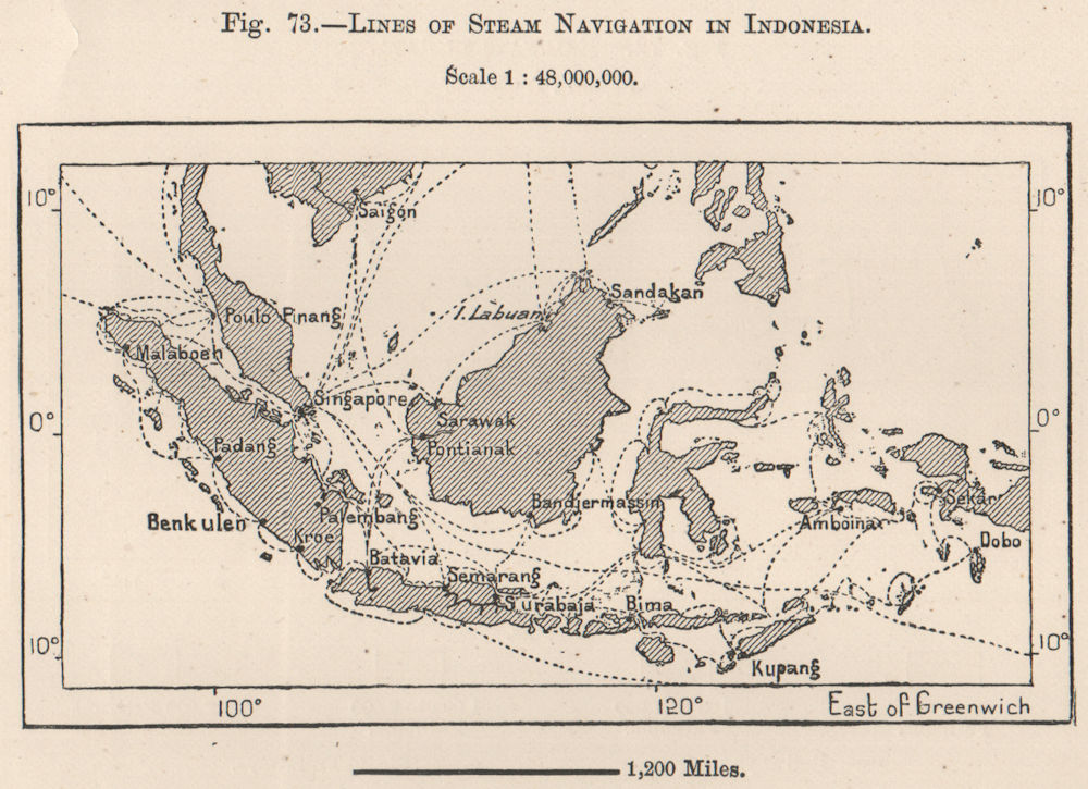 Lines of Steam Navigation in Indonesia. East Indies 1885 old antique map chart