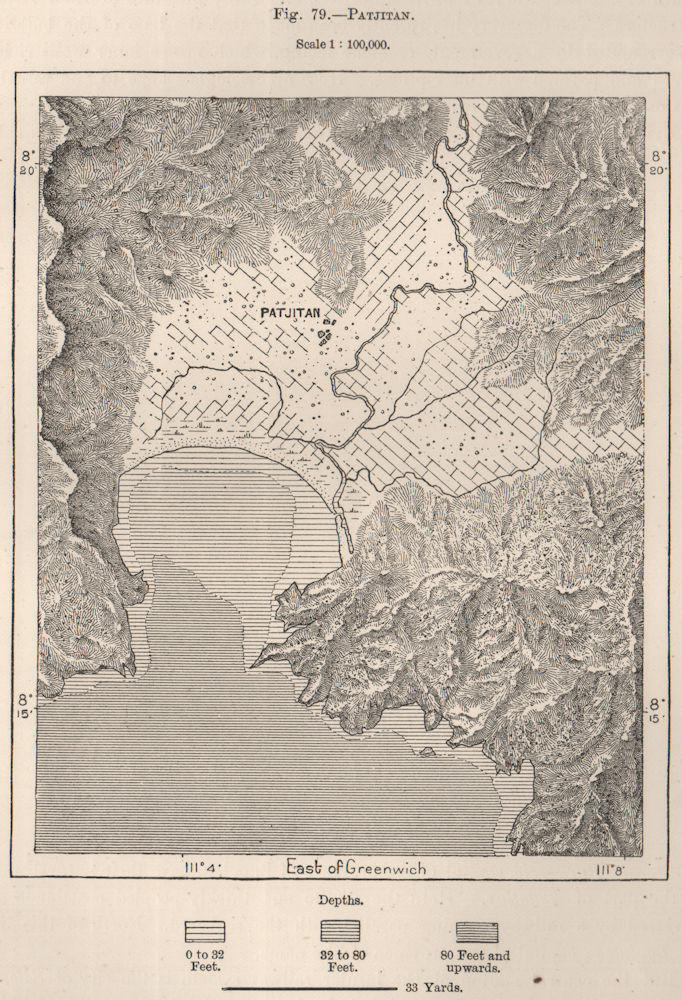 Pacitan, Java, Indonesia. East Indies 1885 old antique vintage map plan chart
