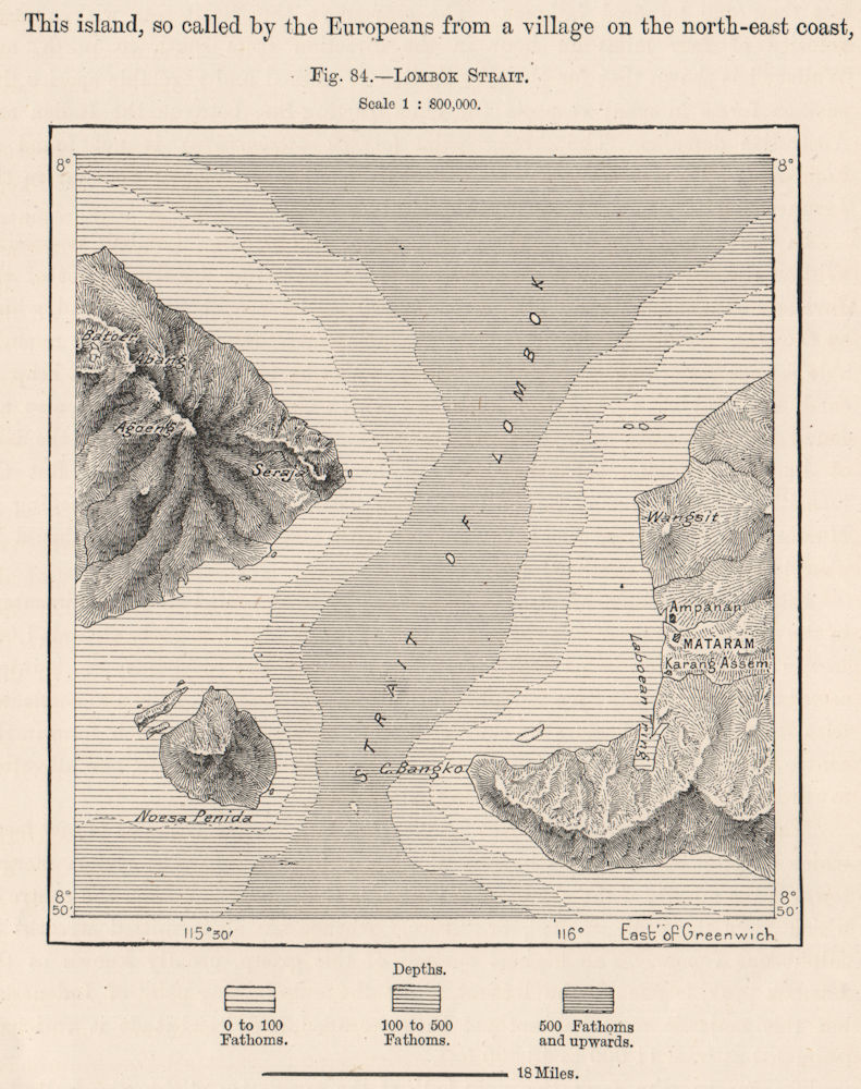 Lombok Strait. Indonesia. East Indies 1885 old antique vintage map plan chart