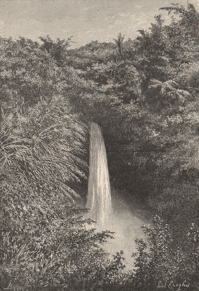 The Tondano Cascade, Minahassa, Sulawesi. Indonesia. East Indies 1885 print