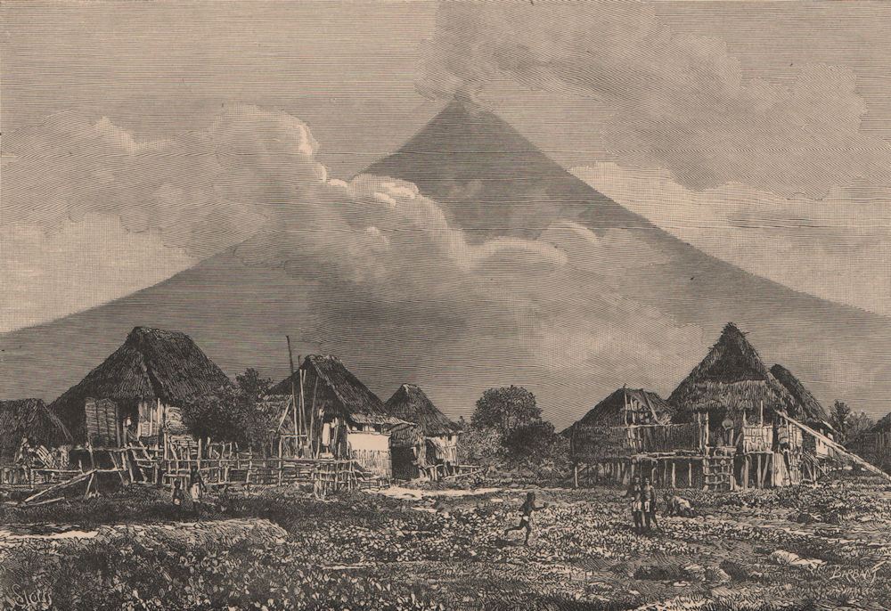 Mayon Volcano, Albay, Luzon, Philippines 1885 old antique print picture