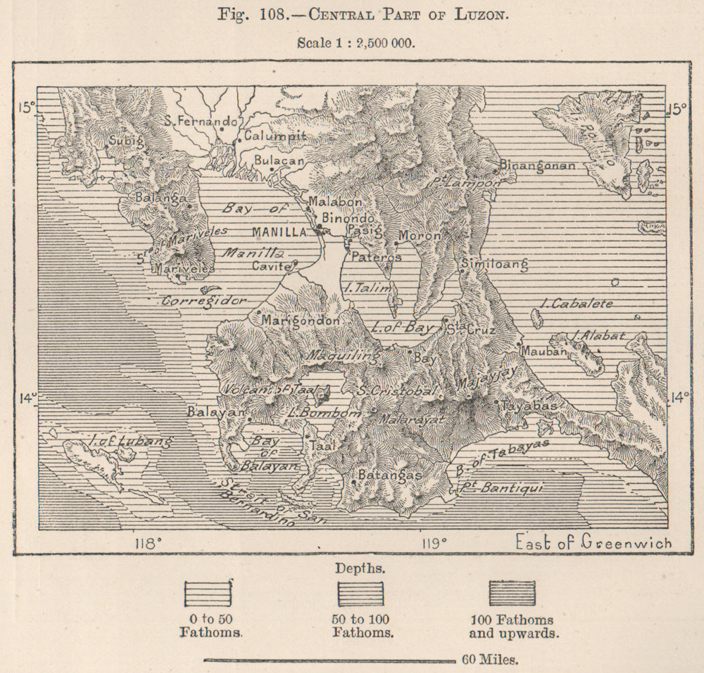 Central part of Luzon. Philippines 1885 old antique vintage map plan chart