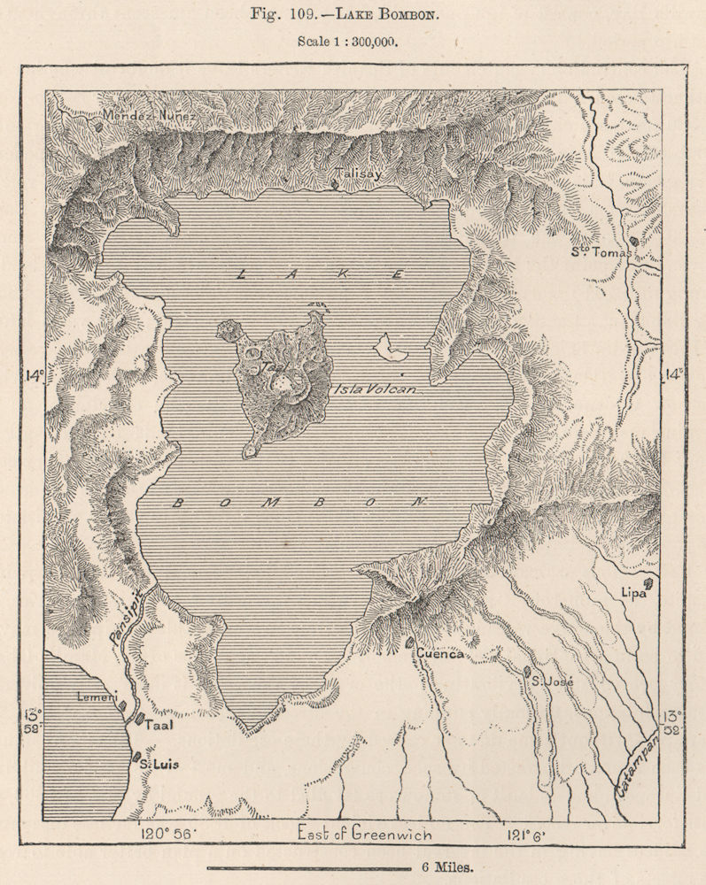 Associate Product Lake Bombon (Taal) Batangas, Luzon, Philippines 1885 old antique map chart