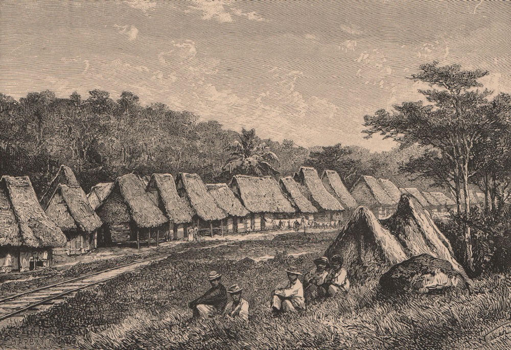 Pueblo of civilized natives, Manila district. Philippines 1885 old print