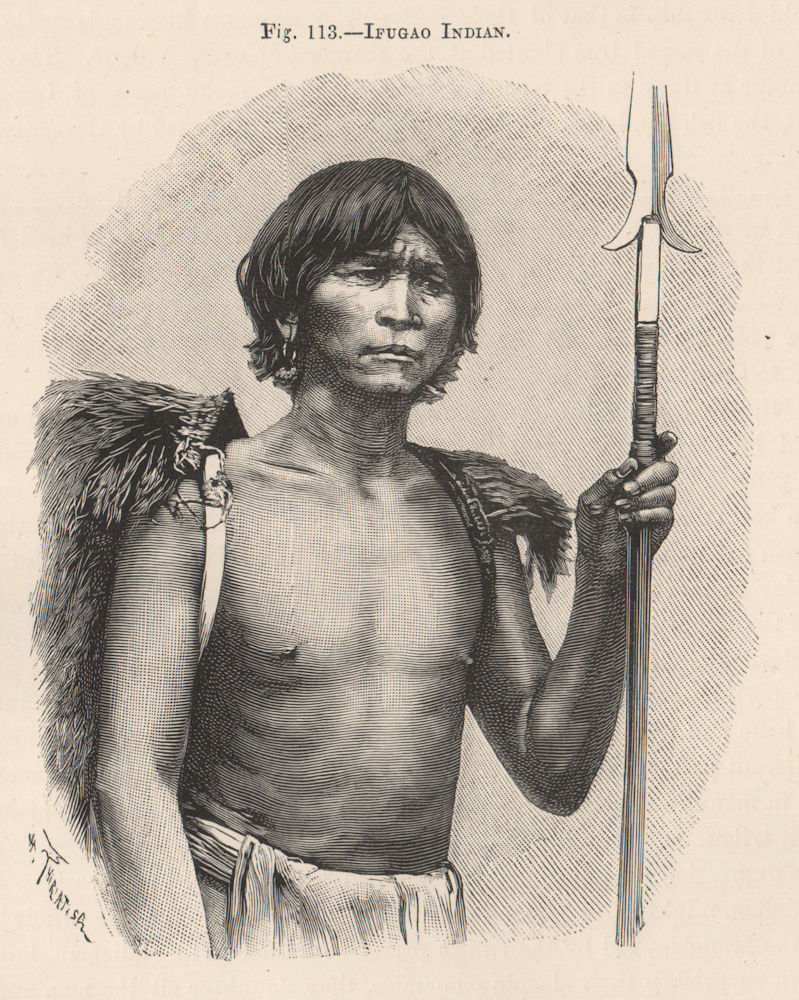 Ifugao Indian, Luzon, Philippines 1885 old antique vintage print picture
