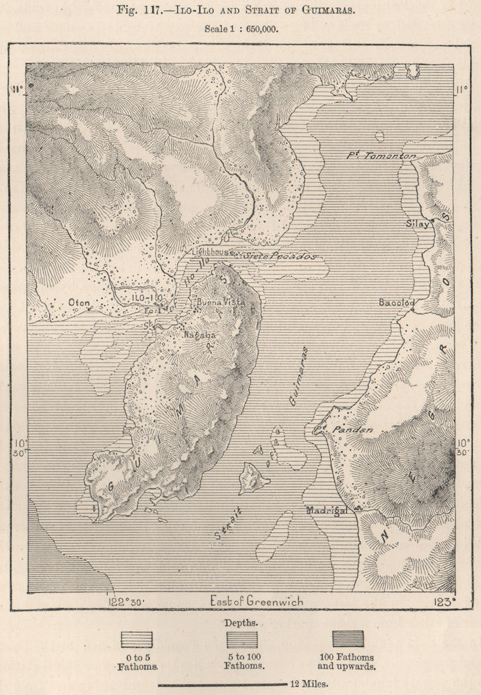 IloIlo & Guimaras Strait.Bacolod.Talisay City.Visayas.Philippines 1885 old map