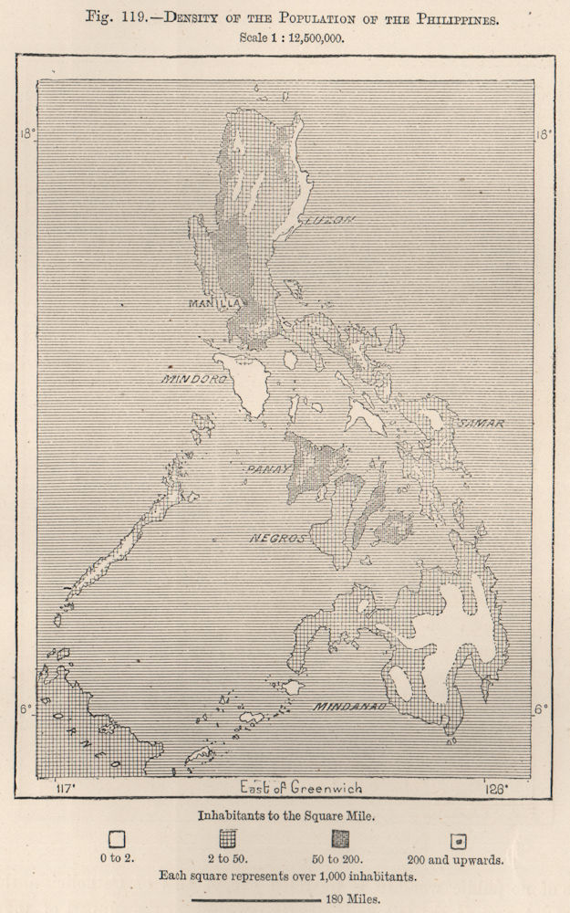 Associate Product Density of the population of the Philippines 1885 old antique map plan chart