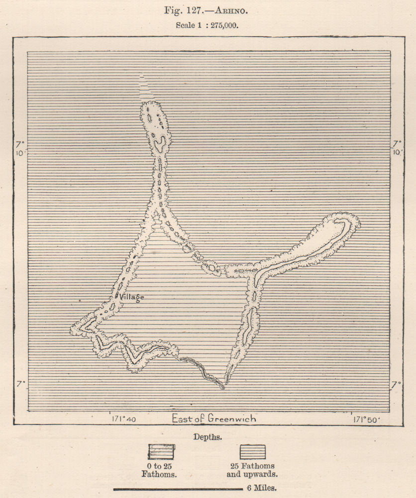 Arno Atoll, Marshall Islands. Micronesia 1885 old antique map plan chart