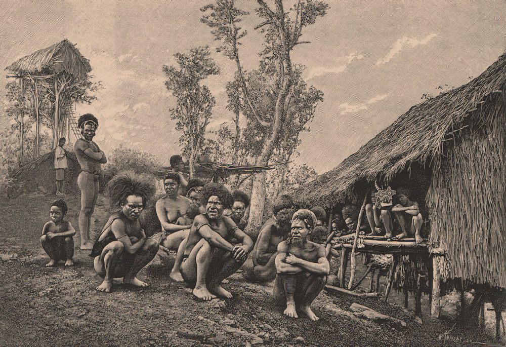 Group of Koyari/Korowai Chiefs, South-East New Guinea. Papua 1885 old print