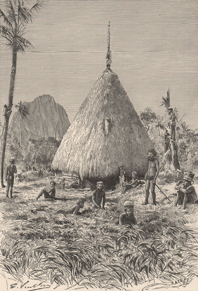 Dwelling of a Native chief, New Caledonia. Melanesia 1885 old antique print