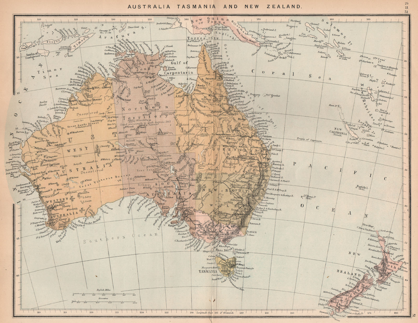 Associate Product Australia Tasmania and New Zealand. Australasia 1885 old antique map chart