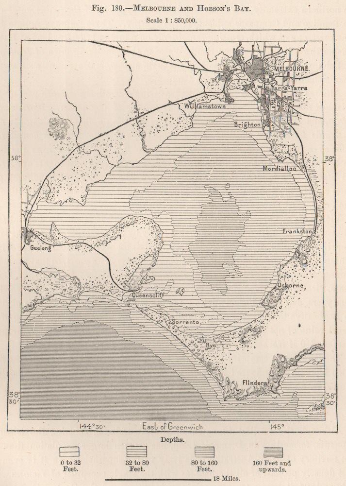 Melbourne and Hobson's Bay. Australia 1885 old antique vintage map plan chart