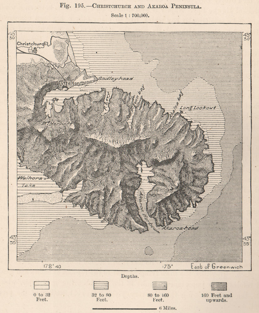 Christchurch and Akaroa Peninsula. New Zealand 1885 old antique map plan chart