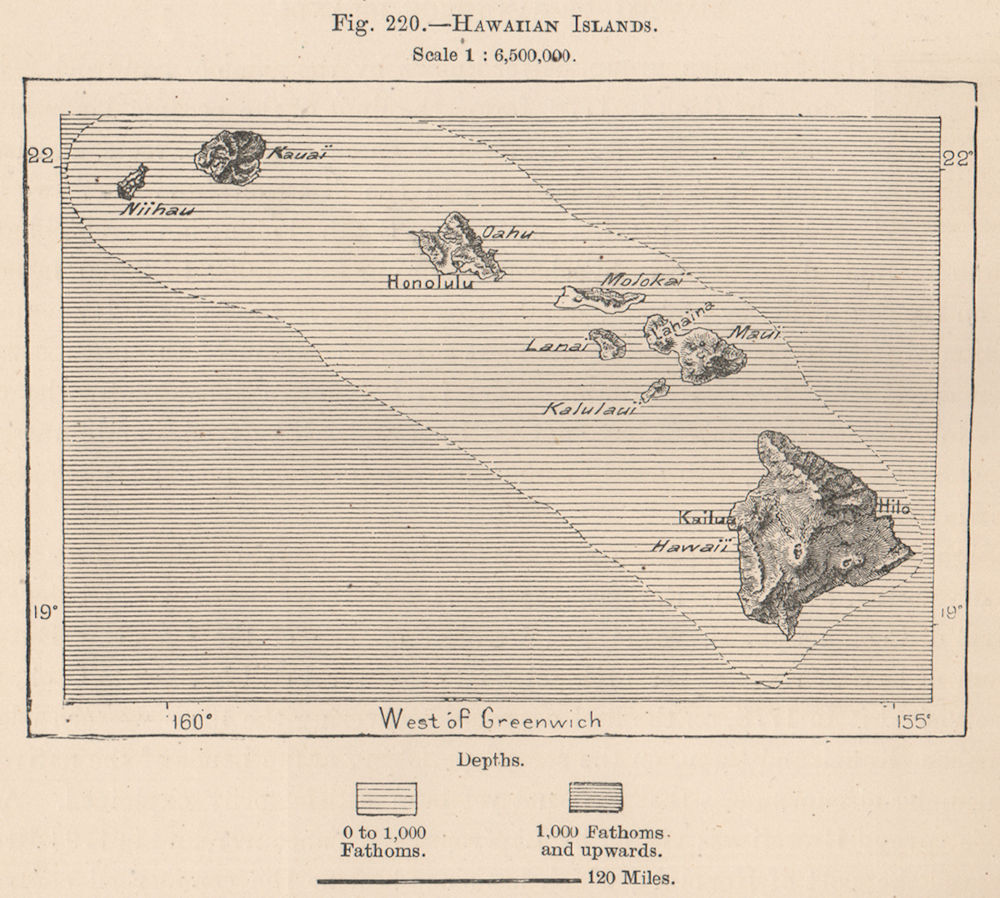 Hawaiian Islands. Hawaii 1885 old antique vintage map plan chart