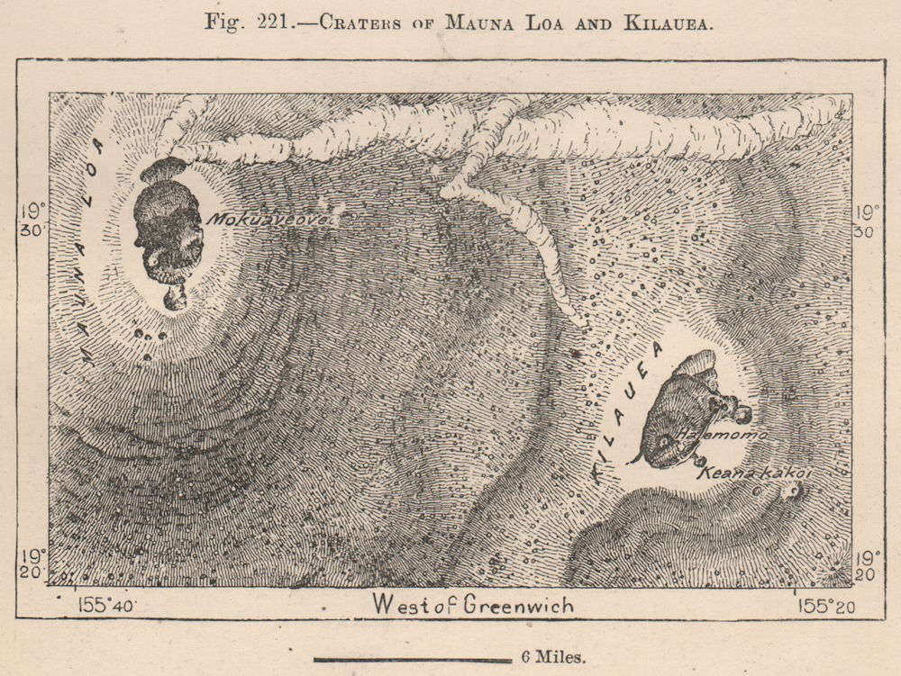 Craters of Mauna Loa and Kilauea. Hawaii. Hawaii 1885 old antique map chart