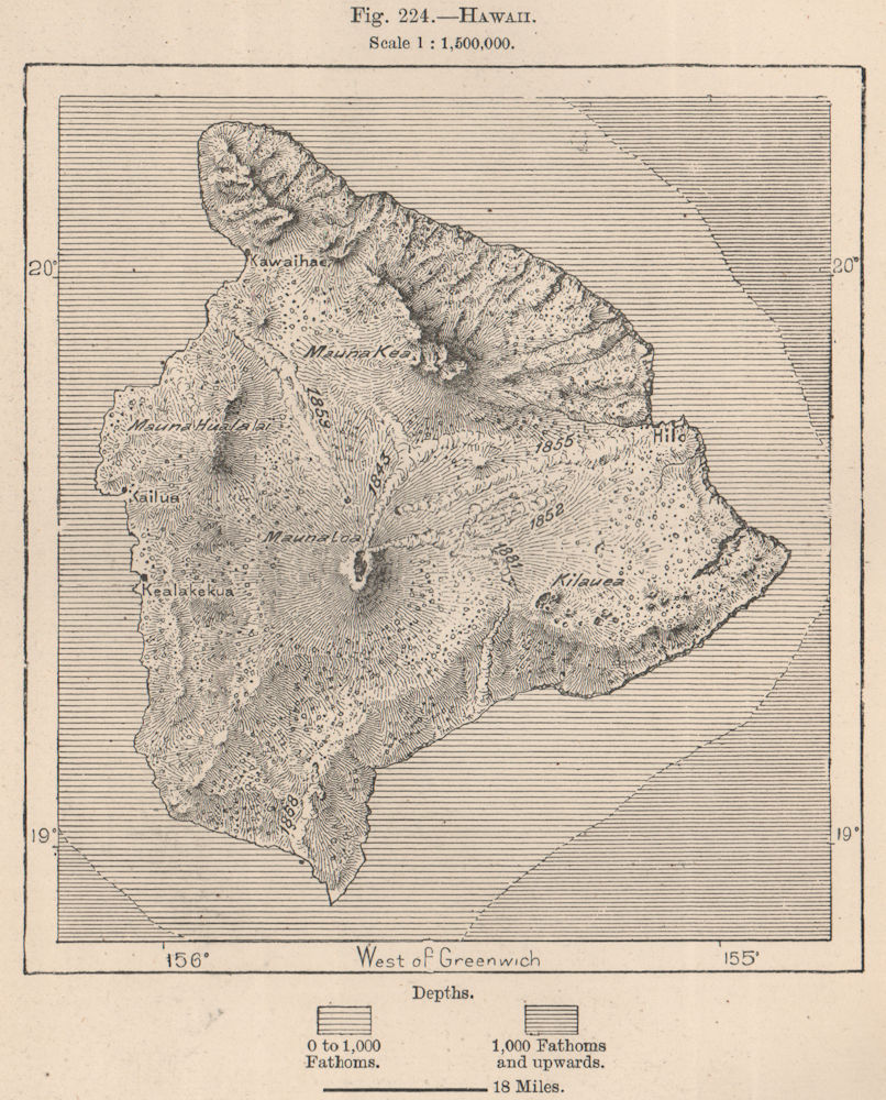 Hawaii. Hawaii 1885 old antique vintage map plan chart