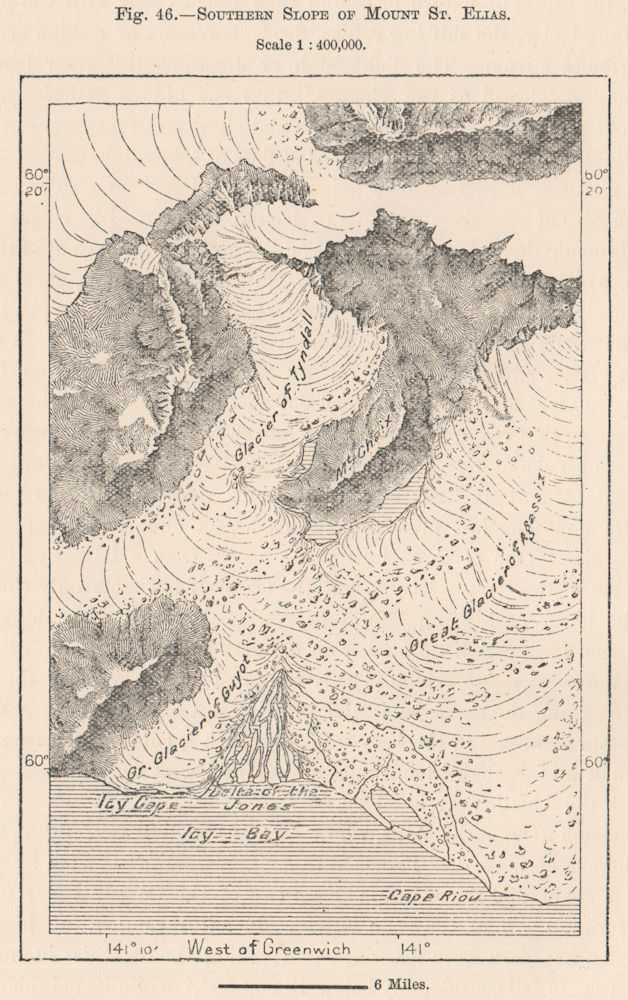 Southern Slope of Mount St. Elias. Alaska 1885 old antique map plan chart