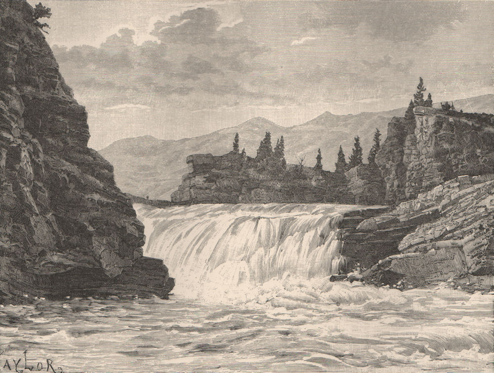 Kananaskis Falls. Elbow Falls. Alberta, Canada 1885 old antique print picture