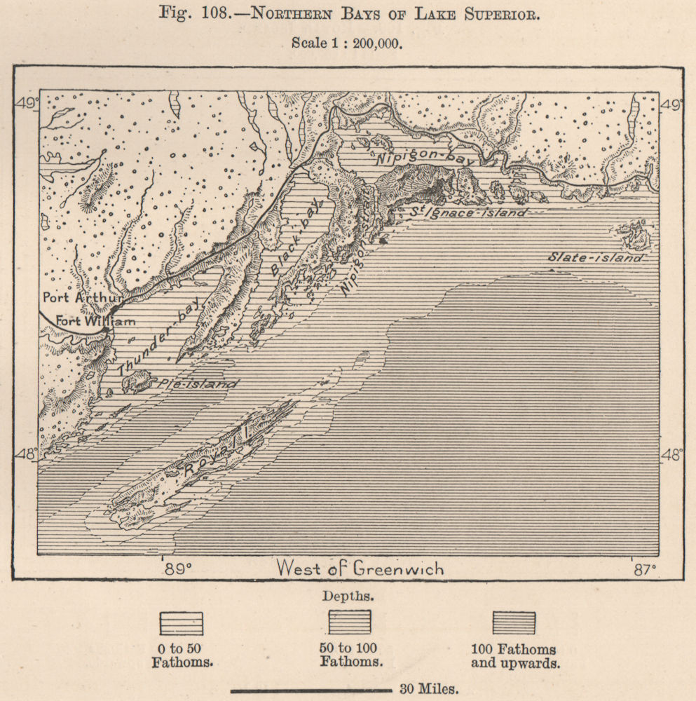 Northern bays of Lake Superior. Canada 1885 old antique vintage map plan chart