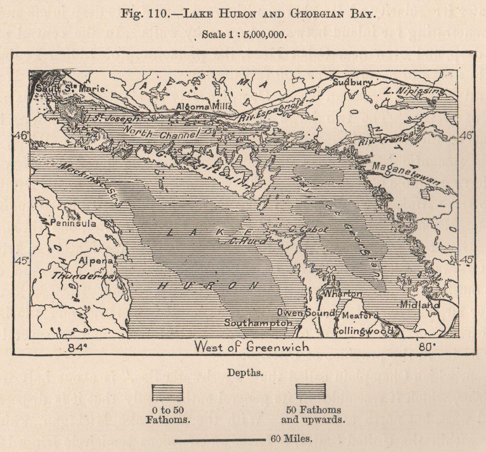 Lake Huron and Georgian Bay. Canada 1885 old antique vintage map plan chart